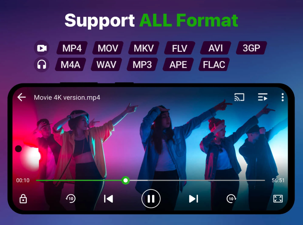 Supported formats of Video Player All Format are listed on the screenshot Video Player All Format screenshot